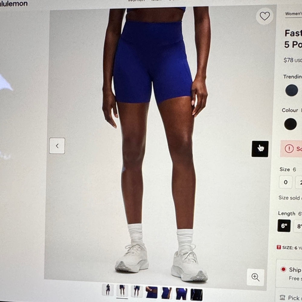 Lululemon fast and free high-rise short 6 inches